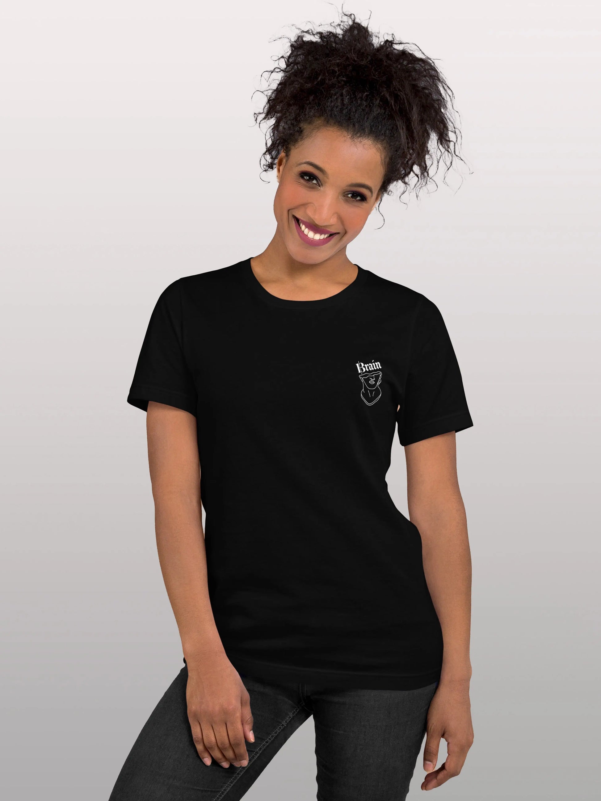 t-shirt unisexe noir en coton avec un imprimé